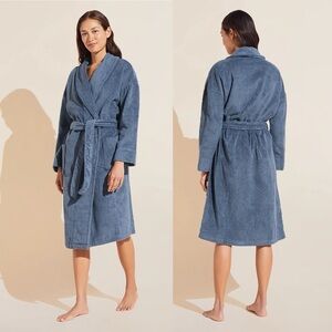 🌻Eberjey Coastal Blue Terry Gender Neutral Long Robe Unisex Size M/L